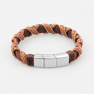 Ocelový náramek s několika vrstvami Wrist Cuff Braelet Multi-Color Braided Leather Brackeet s magnetickou klapkou